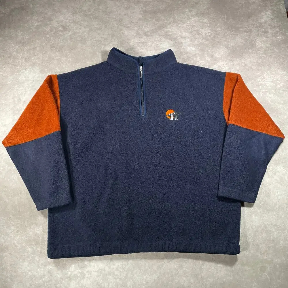 90’s Dolmen Hiking Blue Orange Fleece Quarter Zip Sweater